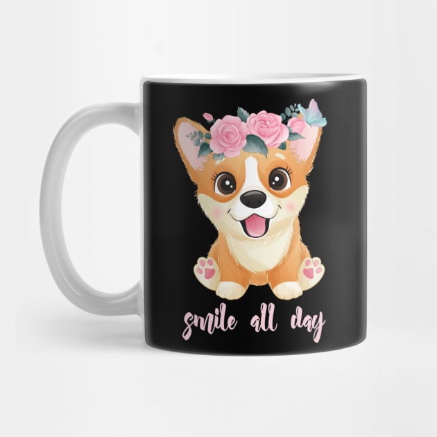 cute little corgi with flowers tshirt by Tshirt lover 1